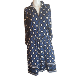 Mlle Gabrielle~NWT~Geometric Print Dress~1/3 Front Zip~3/4 Tab Sleeve~Size 1X